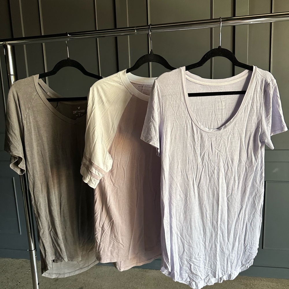 American Eagle Outfitters Short Sleeve Tee Trio - Gray, Mauve, Lavender